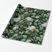 Botanisch groen Eucalyptus Wit bloempatroon Cadeaupapier (Uitgerold)