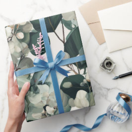 Botanisch groen Eucalyptus Wit bloempatroon Cadeaupapier