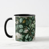 Botanisch groen Eucalyptus Wit bloempatroon Mok (Links)