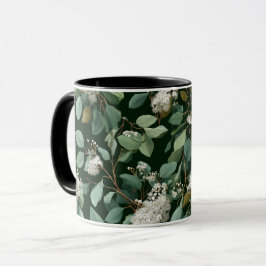 Botanisch groen Eucalyptus Wit bloempatroon Mok
