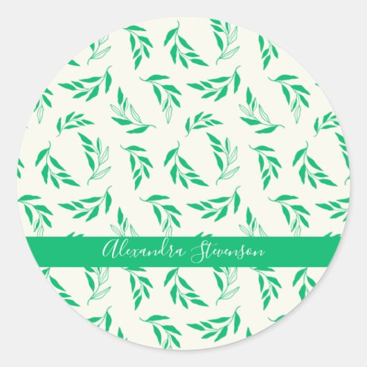 Botanisch groen Floral Plant laat persoonlijke voo Ronde Sticker (Voorkant)