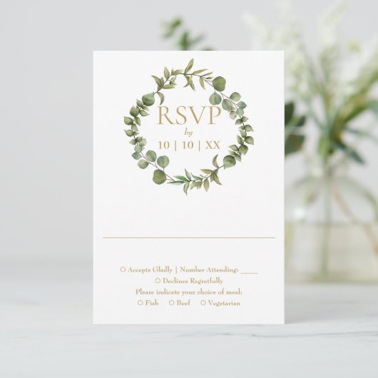 Botanisch groen Garland Elegant goud RSVP Kaartje (Staand voorkant)