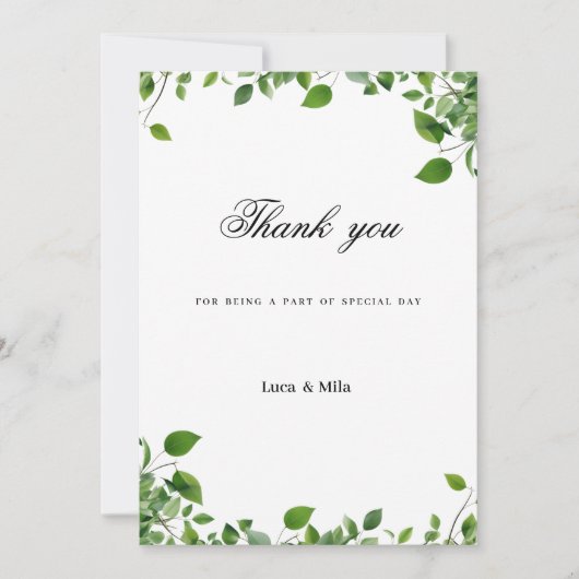 Botanisch groen gebladerte eenvoudig Dank u Kaart (Voorkant)