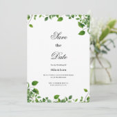 Botanisch groen gebladerte eenvoudig Save the Date Kaart (Staand voorkant)