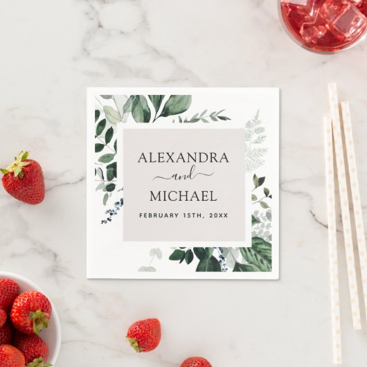 Botanisch groen gebladerte Waterverf bruiloft napk Servet (Insitu)