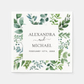 Botanisch groen gebladerte Waterverf bruiloft napk Servet (Voorkant)