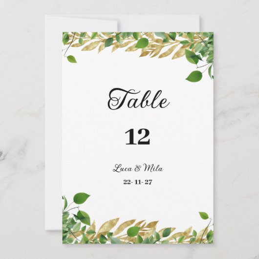 Botanisch groen goud gebladerte Tabel Nummers Kaart (Voorkant)