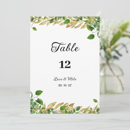 Botanisch groen goud gebladerte Tabel Nummers Kaart (Staand voorkant)