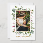 Botanisch groen Goud Getrouwd en vrolijk Foto Feestdagenkaart (Voorkant)