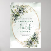 Botanisch groen gouden bruidsdouche welkomstbord poster (Voorkant)