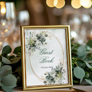 Botanisch groen gouden gastboek tafelkaart poster