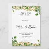 Botanisch groen gouden gebladerte bruiloft kaart (Voorkant)