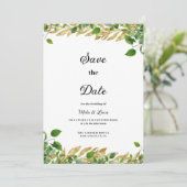 Botanisch groen gouden gebladerte Save the Date Kaart (Staand voorkant)
