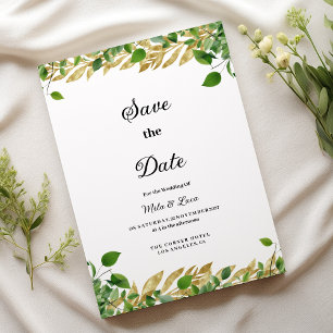 Botanisch groen gouden gebladerte Save the Date Kaart