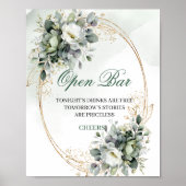 Botanisch groen gouden open bar tafelkaart poster (Voorkant)