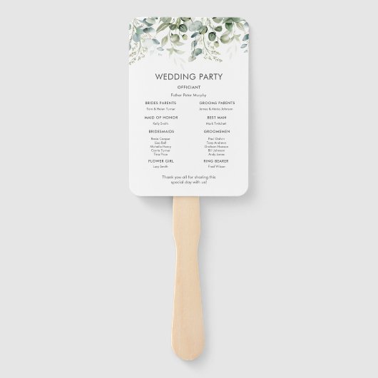 Botanisch groen | Huwelijksfanprogramma Handwaaier (Achterkant)