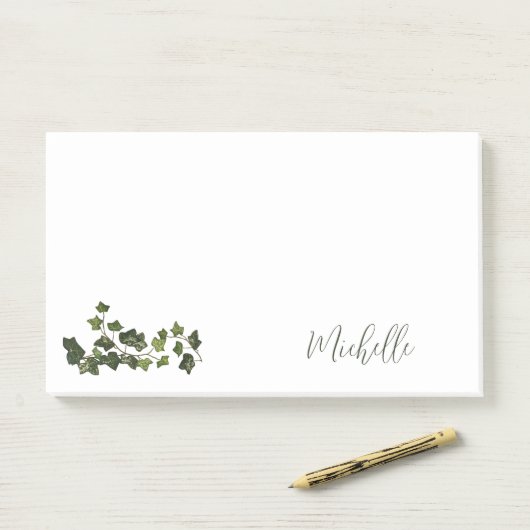 Botanisch groen Ivy Elegant-script Post-it® Notes (Op bureau)
