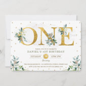 Botanisch groen jongen 1e verjaardag partij kaart (Voorkant)