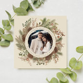 Botanisch groen kerst foto zwart vierkant feestdagenkaart