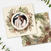 Botanisch groen kerst foto zwart vierkant feestdagenkaart