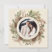 Botanisch groen kerst foto zwart vierkant feestdagenkaart (Voorkant)