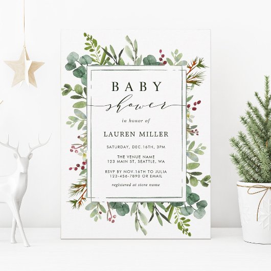 Botanisch groen kerstBaby shower Kaart