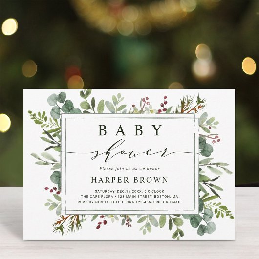 Botanisch groen kerstBaby shower Kaart