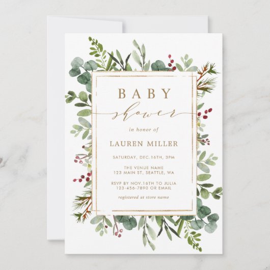 Botanisch groen kerstBaby shower Kaart (Voorkant)