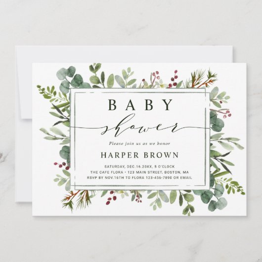 Botanisch groen kerstBaby shower Kaart (Voorkant)
