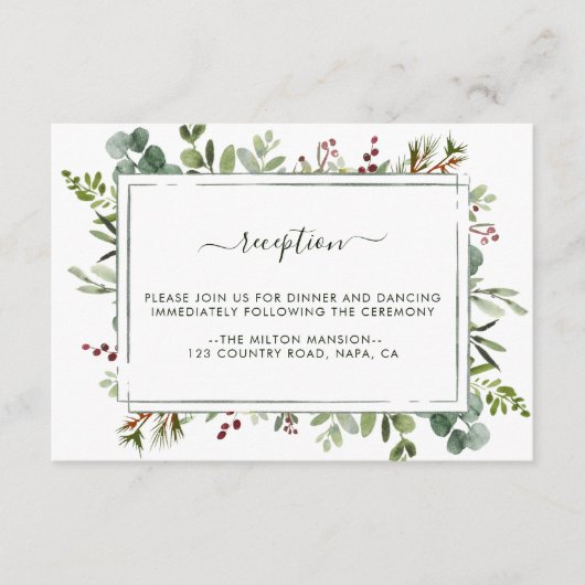 Botanisch groen Kerstmis bruiloft receptie Enc Informatiekaartje (Voorkant)
