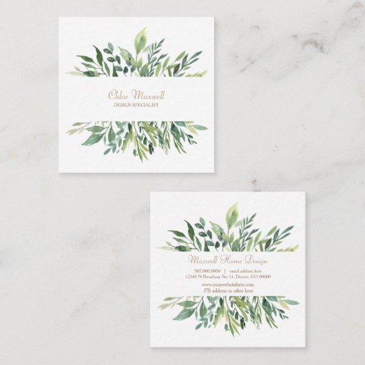 Botanisch groen laat het professionele ontwerp van vierkante visitekaartje (Voorkant / Achterkant)