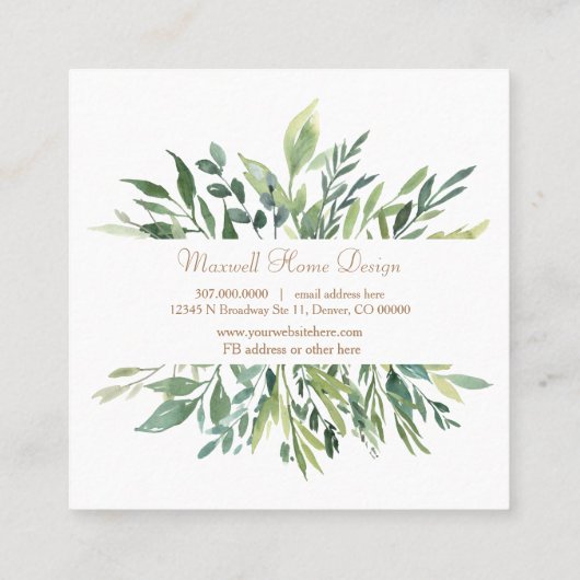 Botanisch groen laat het professionele ontwerp van vierkante visitekaartje (Achterkant)