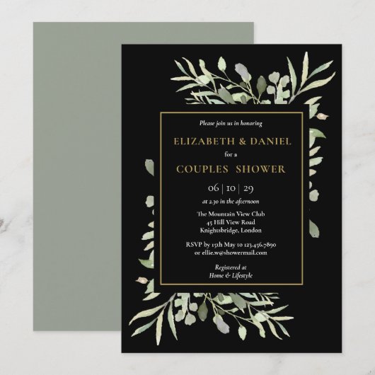 Botanisch groen laat koppels douchen kaart (Voorkant / Achterkant)