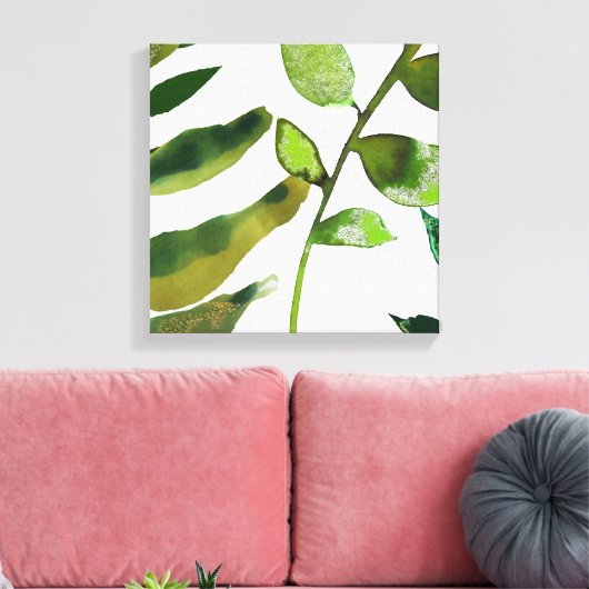 Botanisch groen laat minimale eenvoudige simultaan canvas afdruk (Insitu (Woonkamer))