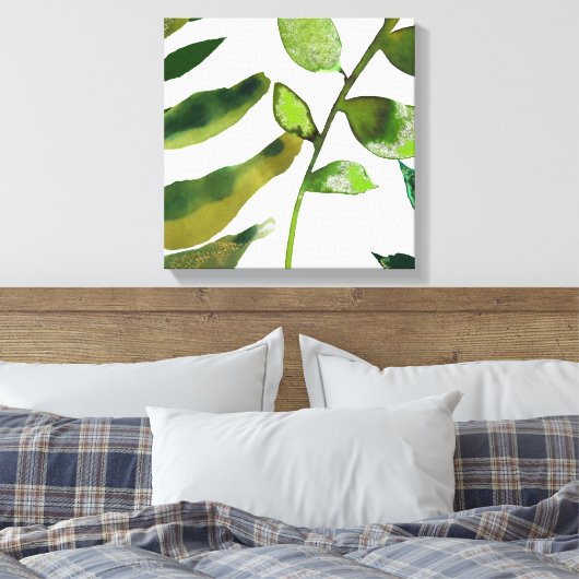 Botanisch groen laat minimale eenvoudige simultaan canvas afdruk (Insitu (Slaapkamer))