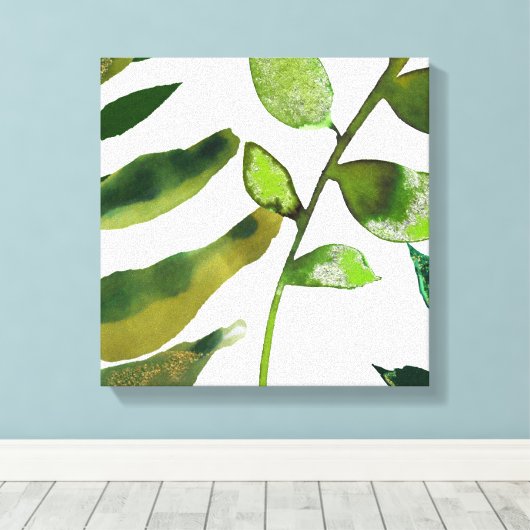 Botanisch groen laat minimale eenvoudige simultaan canvas afdruk (Insitu (Houten vloer))