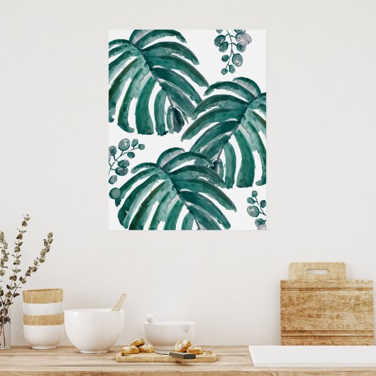 Botanisch groen leder Tropisch schilderen Poster (Keuken)