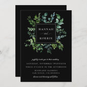 Botanisch groen Lijst zwart bruiloft Kaart (Voorkant / Achterkant)