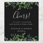 Botanisch groen Lijst zwart bruiloft Wijn Etiket (Enkel label)