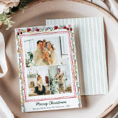Botanisch groen lint Vrolijk Kerstmis 3 Foto Feestdagenkaart