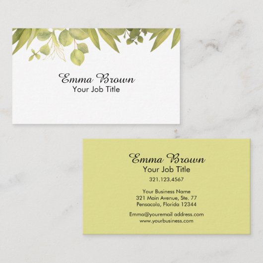 Botanisch groen loof Waterverf ontwerp Visitekaartje (Voorkant / Achterkant)