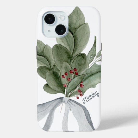 Botanisch groen maretak gepersonaliseerd Case-Mate iPhone case (Achterkant)