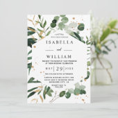 Botanisch groen Modern Goud Eucalyptus Bruiloft Kaart (Staand voorkant)