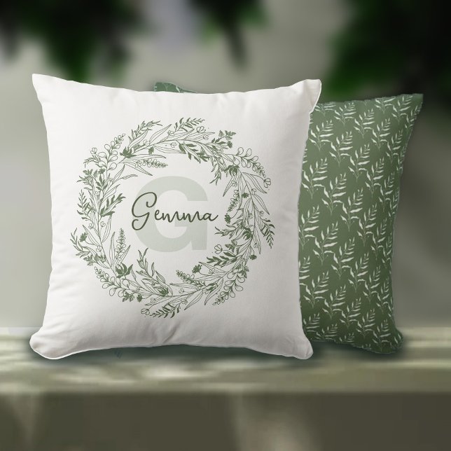 Botanisch groen monogram G ontwerp Kussen (Creator heeft geüpload)