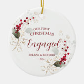 Botanisch groen Onze eerste kerst verloofd Keramisch Ornament (Voorkant)