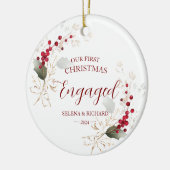 Botanisch groen Onze eerste kerst verloofd Keramisch Ornament (Links)