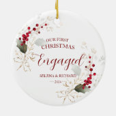 Botanisch groen Onze eerste kerst verloofd Keramisch Ornament (Achterkant)