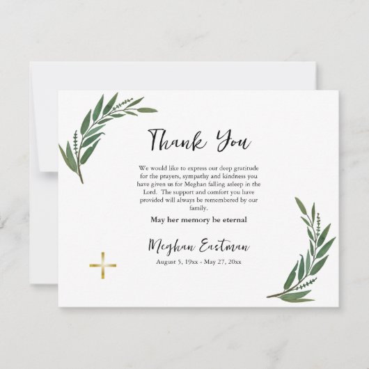 Botanisch groen orthodox Christelijk gedenkteken Bedankkaart (Voorkant)