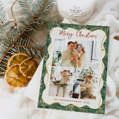 Botanisch groen patroon Vrolijk kerstfeest 3 Foto Feestdagenkaart