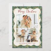 Botanisch groen patroon Vrolijk kerstfeest 3 Foto Feestdagenkaart (Voorkant)